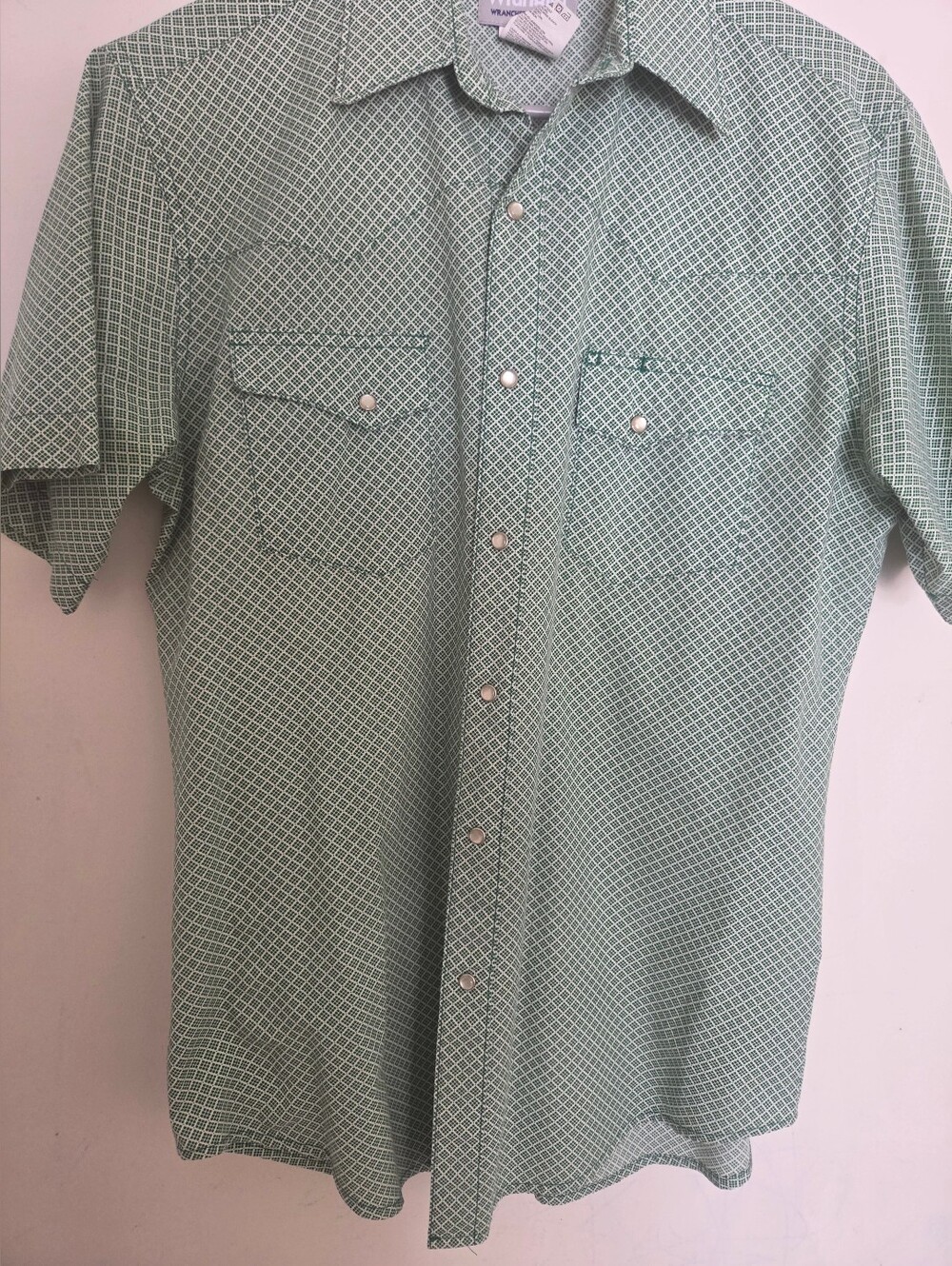 Wrangler Green Geo Print Short Sleeve Snap Western Shirt